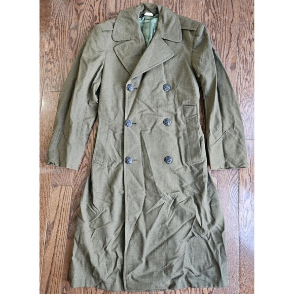 US Military Marine Corps Green Wool Uniform Overcoat Size 34s Goodstein Bros. - Picture 1 of 16